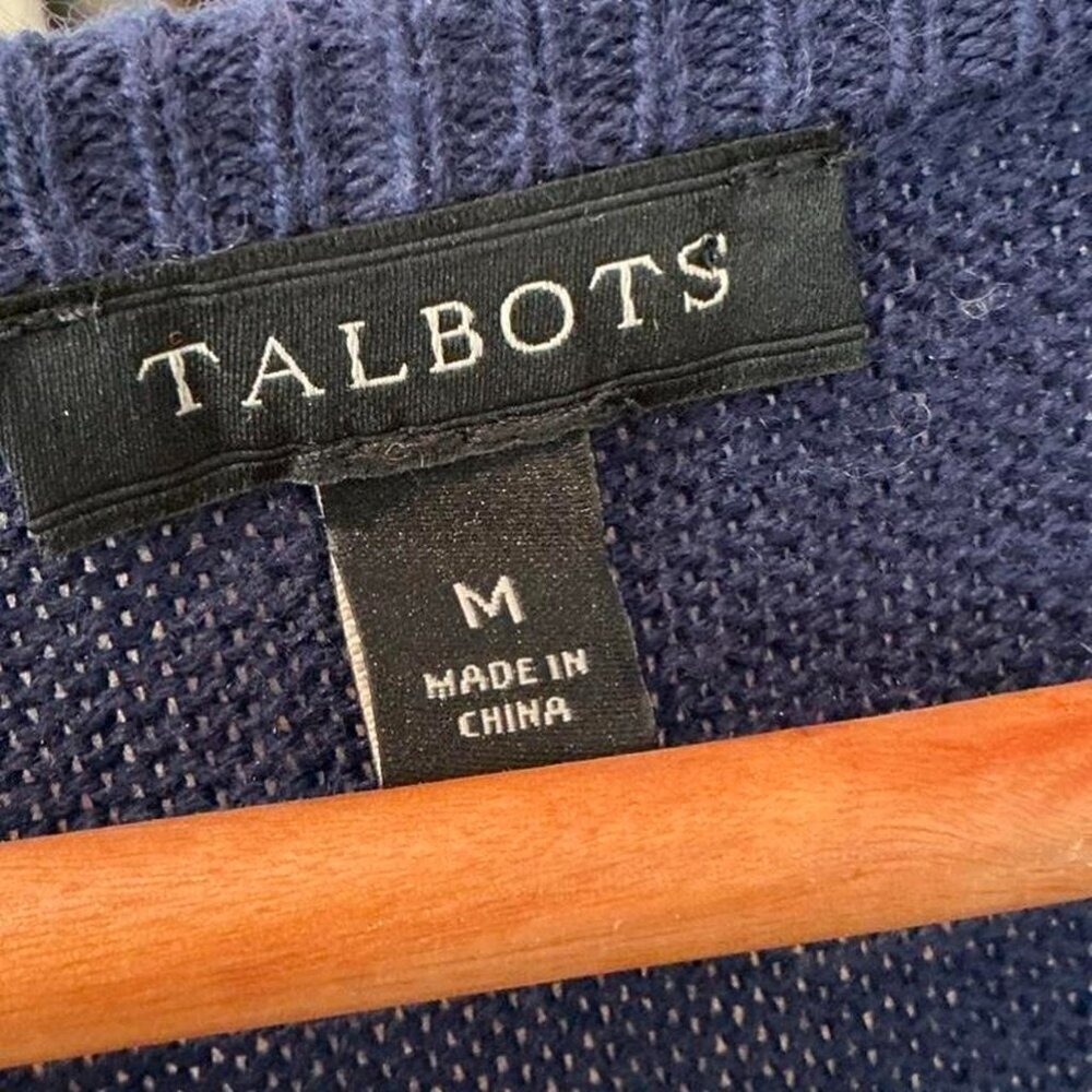 Talbots Nautical Sweater Striped Navy Red Gold Zipper Size M Cotton Cashmere - Picture 3 of 5